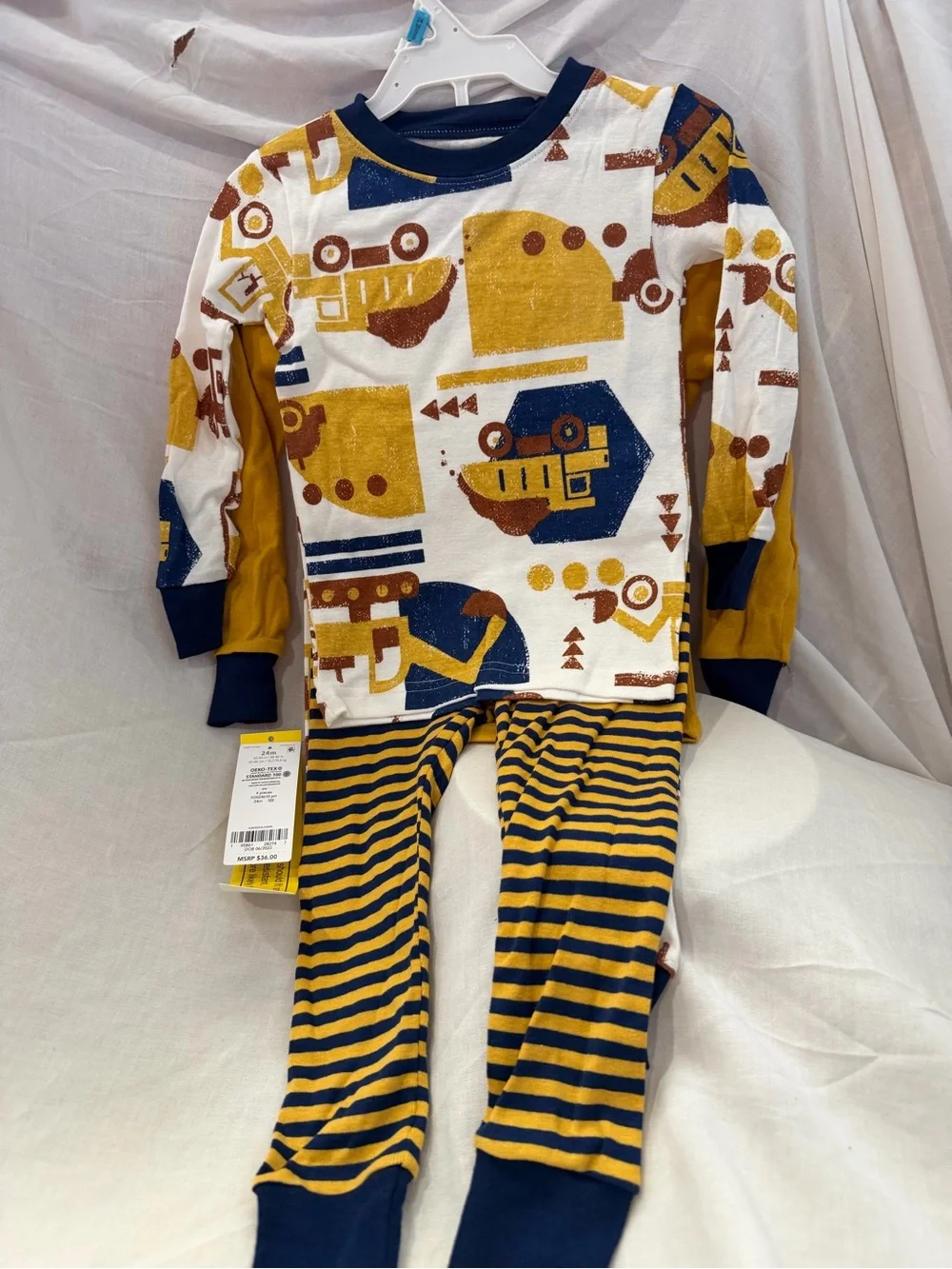 Carter's 4-Piece Geometric Pajama Set Yellow & Blue Baby 24M NWT